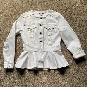 🎉LIZ CLAIBORNE Denim Peplum Jean Jacket, Size SM, White